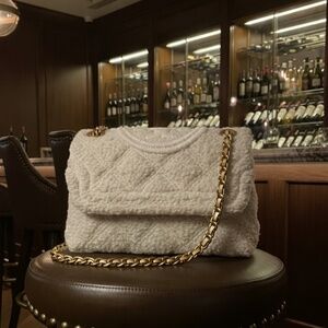 Tory Burch Soft Fleming BOUCLE Small Convertible Shoulder Bag - New Cream - NEW